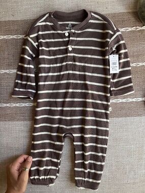 3-6 month baby GAP one piece jumper outfit NWT waffle fabric brown stripes